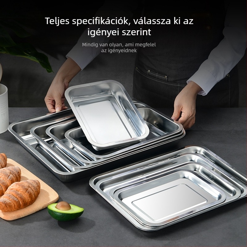 Vasból készült négyszögletes lemez és téglalap alakú tál vastagodott, mélyített dizájnnal, elektroforezises felületkezelés, összecsukható
