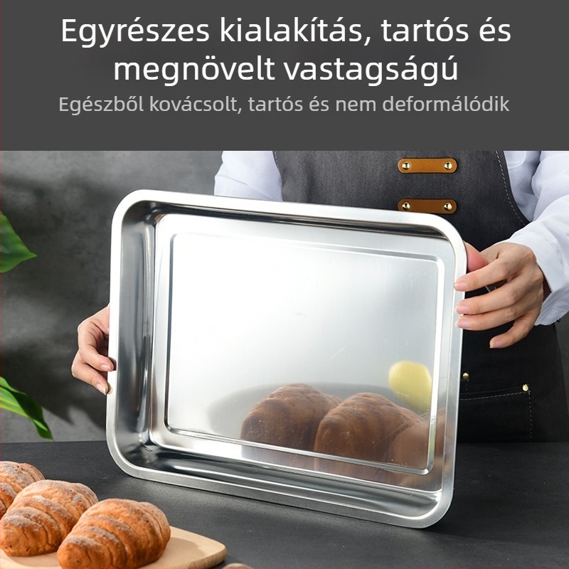 Vasból készült négyszögletes lemez és téglalap alakú tál vastagodott, mélyített dizájnnal, elektroforezises felületkezelés, összecsukható