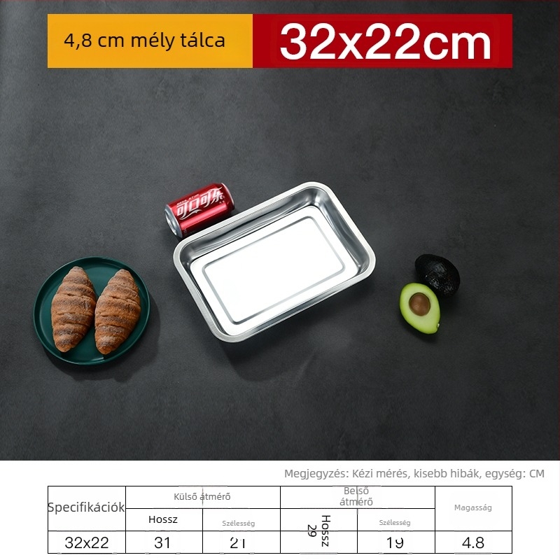 Vasból készült négyszögletes lemez és téglalap alakú tál vastagodott, mélyített dizájnnal, elektroforezises felületkezelés, összecsukható