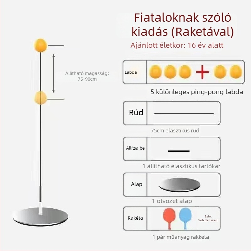 Asztalitenisz-edző puha tengellyel és látólabdával egyéni gyakorláshoz, senioroknak, fém alap