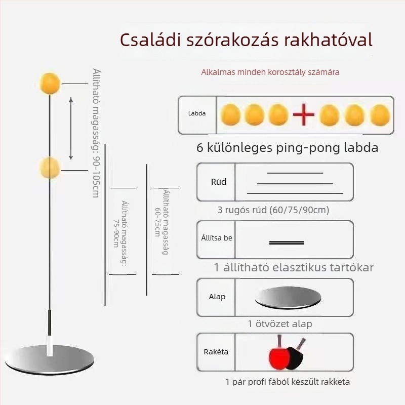 Asztalitenisz-edző puha tengellyel és látólabdával egyéni gyakorláshoz, senioroknak, fém alap
