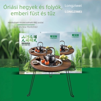 Szabadban használható kör alakú barbecueasztal, hordozható összecsukható grill, rozsdamentes acél, 4 kg, többfunkciós, nem elektromos