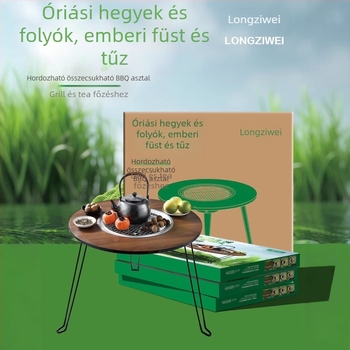 Szabadban használható kör alakú barbecueasztal, hordozható összecsukható grill, rozsdamentes acél, 4 kg, többfunkciós, nem elektromos