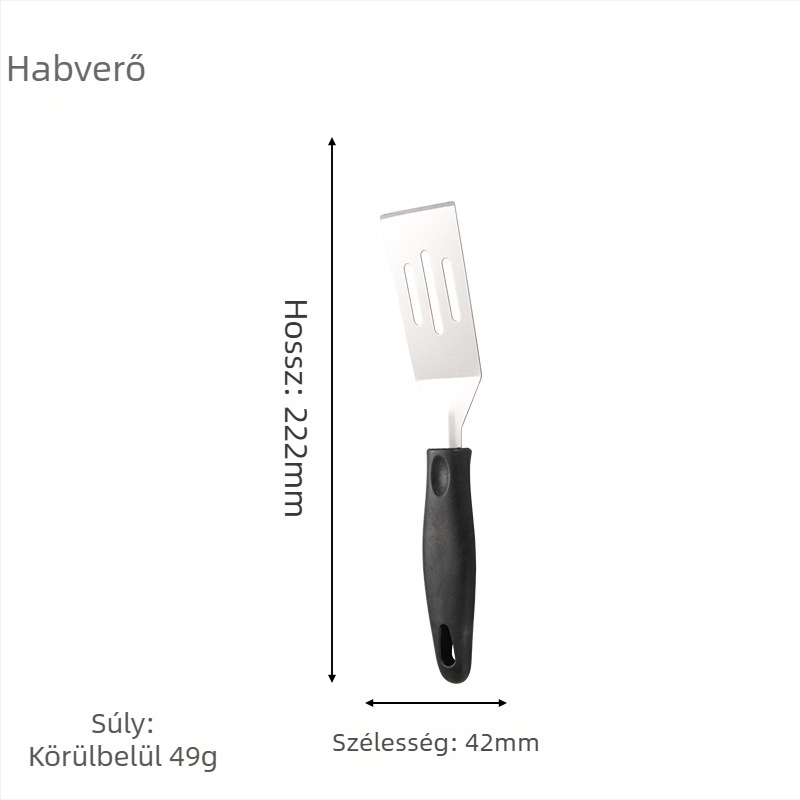 Rozsdamentes acél teppanyaki spatula műanyag nyéllel; csúszásmentes, hőálló, égési védelem