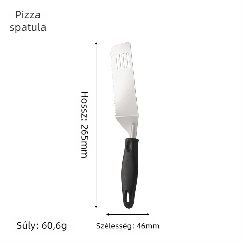 Rozsdamentes acél teppanyaki spatula műanyag nyéllel; csúszásmentes, hőálló, égési védelem