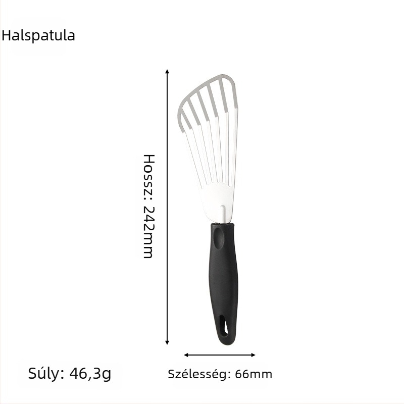Rozsdamentes acél teppanyaki spatula műanyag nyéllel; csúszásmentes, hőálló, égési védelem