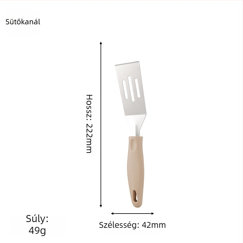 Rozsdamentes acél teppanyaki spatula műanyag nyéllel; csúszásmentes, hőálló, égési védelem