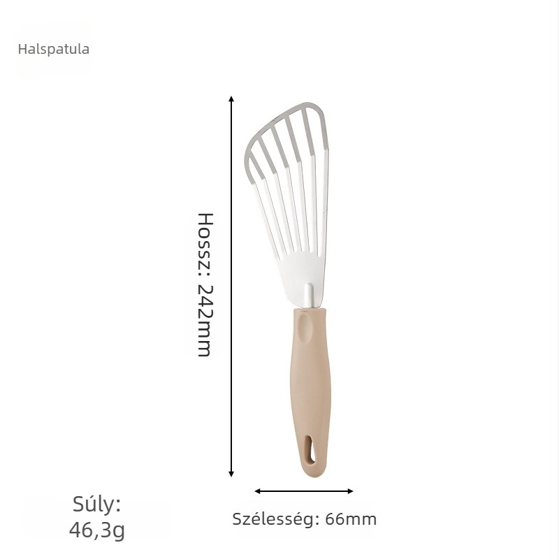 Rozsdamentes acél teppanyaki spatula műanyag nyéllel; csúszásmentes, hőálló, égési védelem