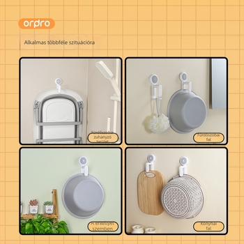 Fali szerelésű, szívófejes tároló mosdóhoz és káddal – műanyag, ordpro, 130 g, fúrás nélküli, modern letisztult stílus