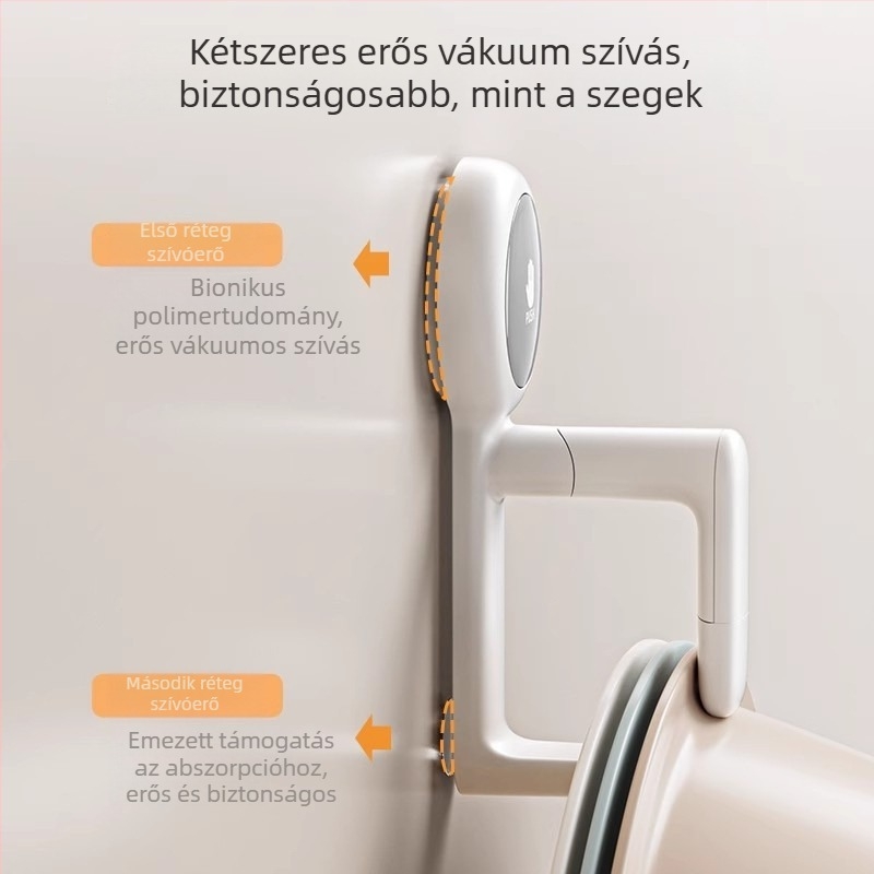 Fali szerelésű, szívófejes tároló mosdóhoz és káddal – műanyag, ordpro, 130 g, fúrás nélküli, modern letisztult stílus