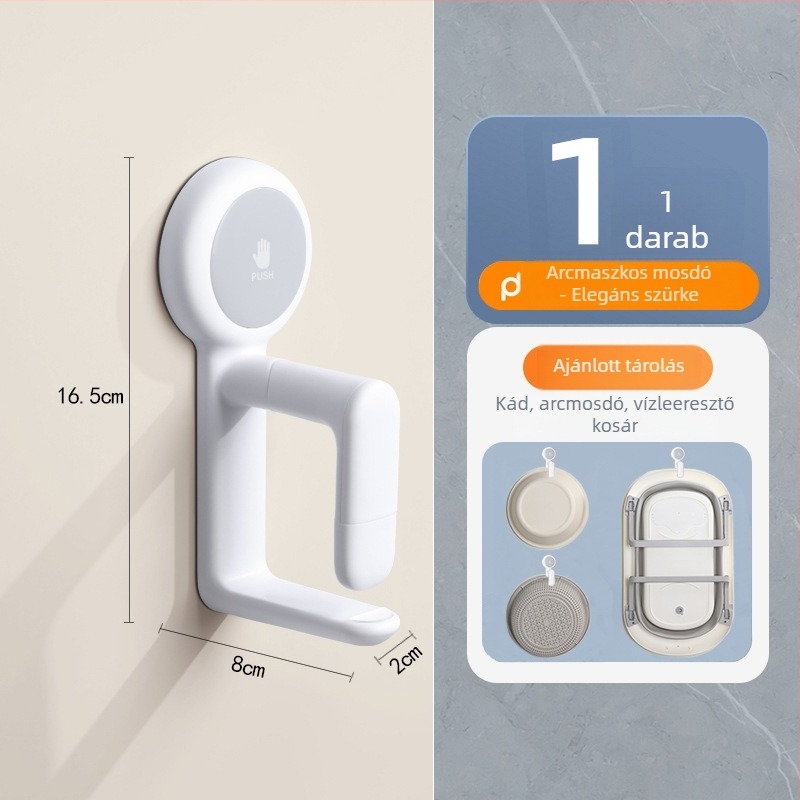Fali szerelésű, szívófejes tároló mosdóhoz és káddal – műanyag, ordpro, 130 g, fúrás nélküli, modern letisztult stílus