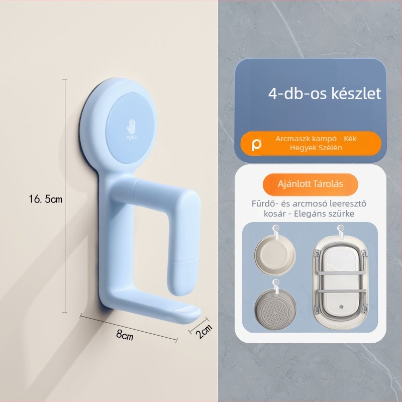 Fali szerelésű, szívófejes tároló mosdóhoz és káddal – műanyag, ordpro, 130 g, fúrás nélküli, modern letisztult stílus