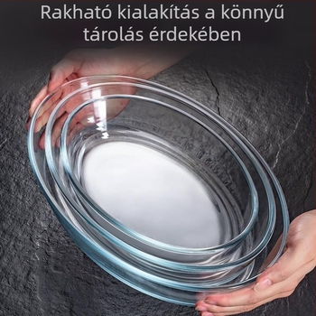 Üvegből készült halas tál gőzöléshez, átlátszó ovális forma, hőálló, logónyomás és testreszabás elérhető, mikrohullámú sütőben nem használható