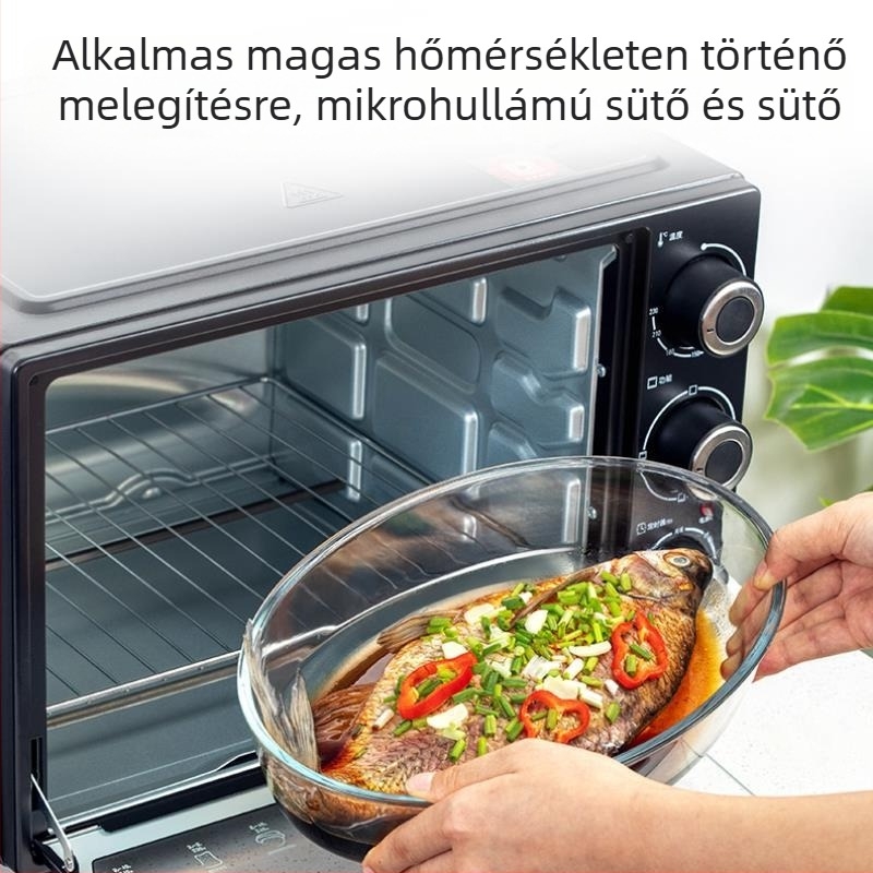 Üvegből készült halas tál gőzöléshez, átlátszó ovális forma, hőálló, logónyomás és testreszabás elérhető, mikrohullámú sütőben nem használható