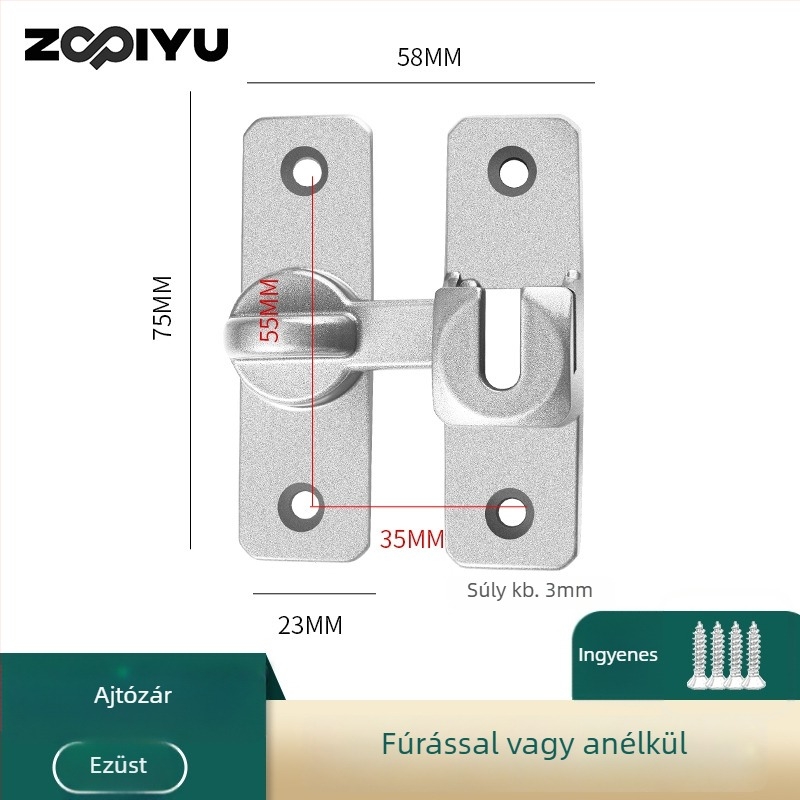 Ajtózár alumíniumötvözetből, típus A retesz, elektroplattált felület, modern minimalista dizájn