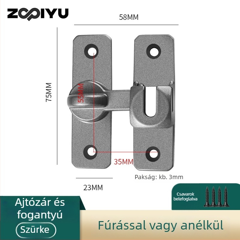 Ajtózár alumíniumötvözetből, típus A retesz, elektroplattált felület, modern minimalista dizájn