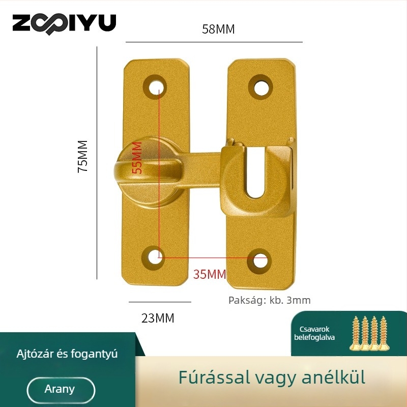 Ajtózár alumíniumötvözetből, típus A retesz, elektroplattált felület, modern minimalista dizájn
