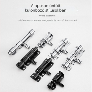 F-típusú retesz ajtózár, 304 rozsdamentes acélból, brushed felület, stílus Style latch, bal-jobb szerelhető fa ajtókhoz