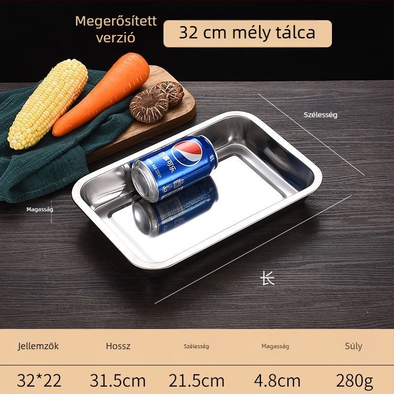Hosszúkás rozsdamentes acél tálca rizs párolásához, hal grillézéséhez, barbecue-hoz és sült húsokhoz — 400-as sorozat; zománcozott felület; mikrohullámú sütőben használható