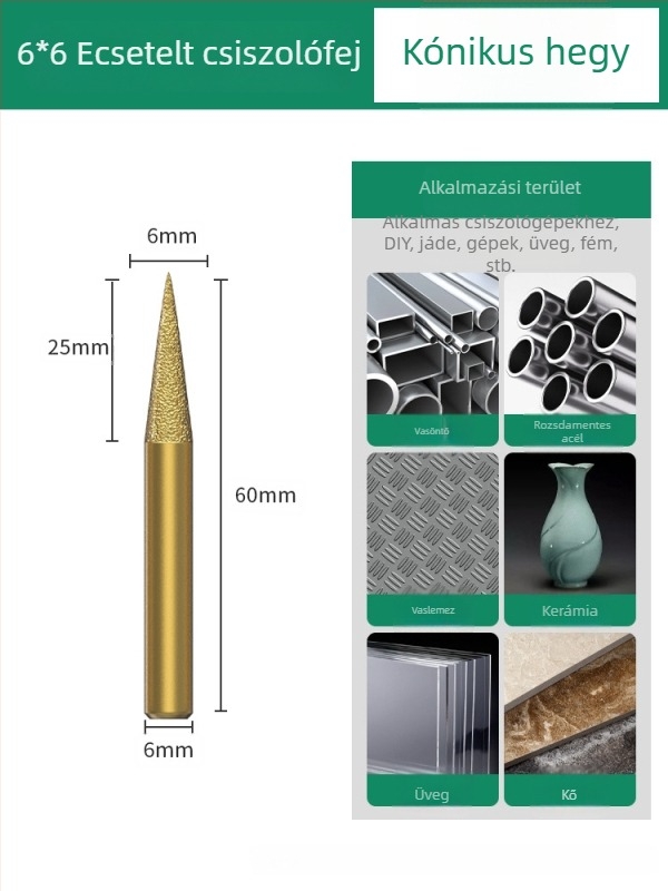 Diamant csiszolófej, emery csiszolófej, egyenes csiszolófej, alkalmas kőre, márványra és csempére