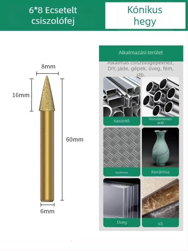 Diamant csiszolófej, emery csiszolófej, egyenes csiszolófej, alkalmas kőre, márványra és csempére