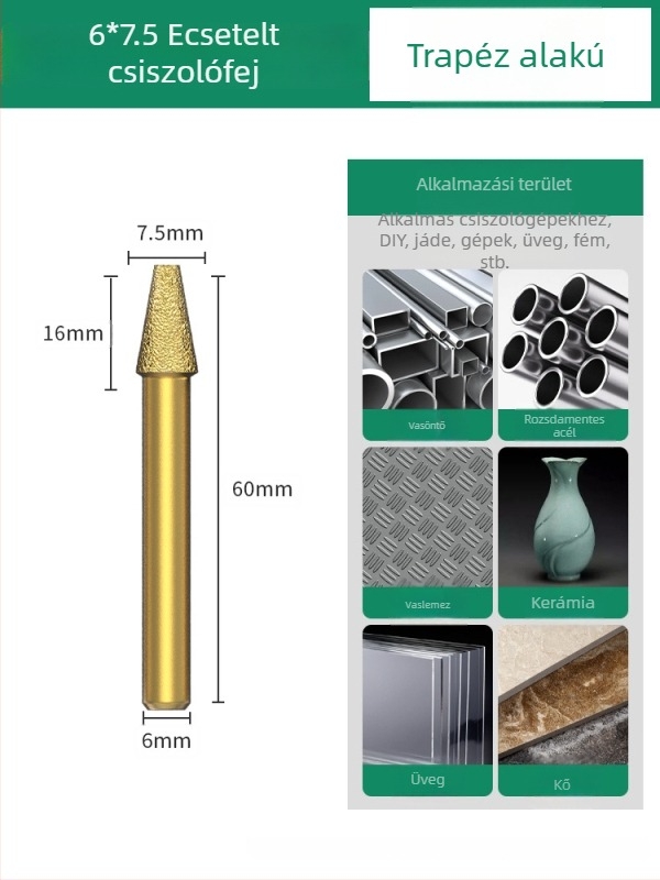 Diamant csiszolófej, emery csiszolófej, egyenes csiszolófej, alkalmas kőre, márványra és csempére