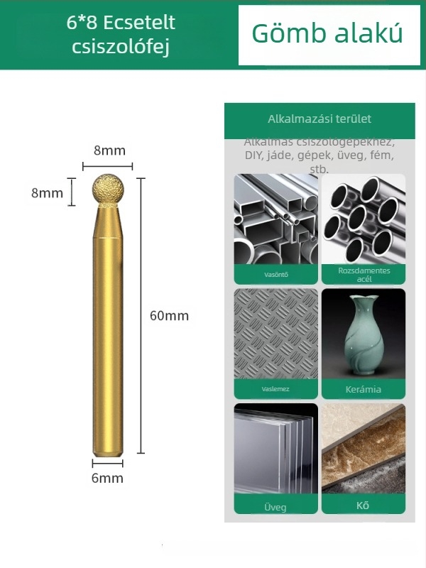 Diamant csiszolófej, emery csiszolófej, egyenes csiszolófej, alkalmas kőre, márványra és csempére