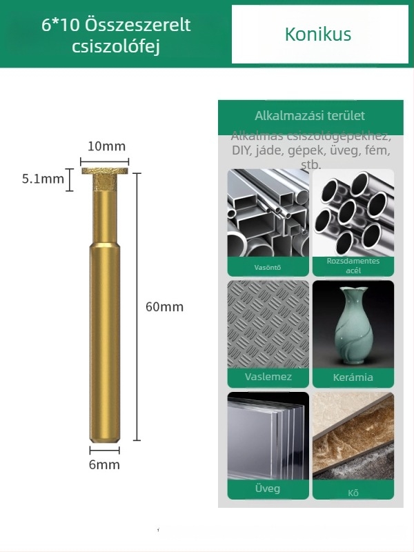 Diamant csiszolófej, emery csiszolófej, egyenes csiszolófej, alkalmas kőre, márványra és csempére