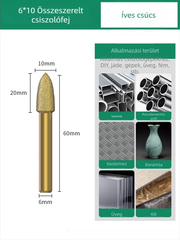 Diamant csiszolófej, emery csiszolófej, egyenes csiszolófej, alkalmas kőre, márványra és csempére