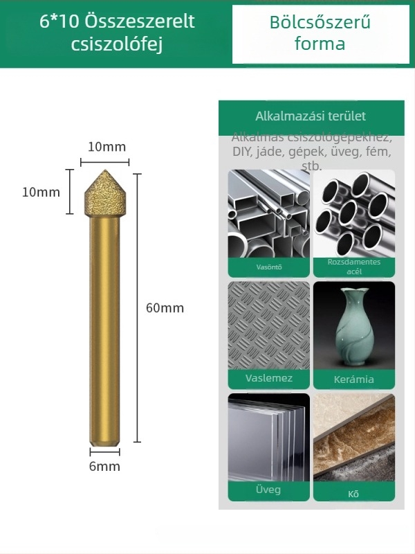 Diamant csiszolófej, emery csiszolófej, egyenes csiszolófej, alkalmas kőre, márványra és csempére