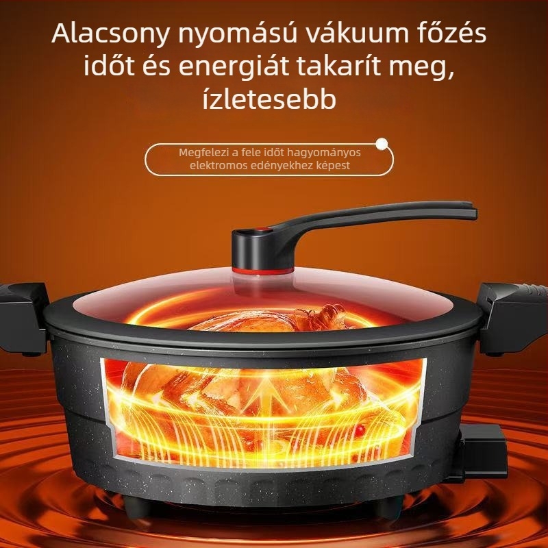 Elektros, többfunkciós főzőedény tapadásmentes bevonattal és üvegfedővel, 1400W, 220V, alumínium ötvözet