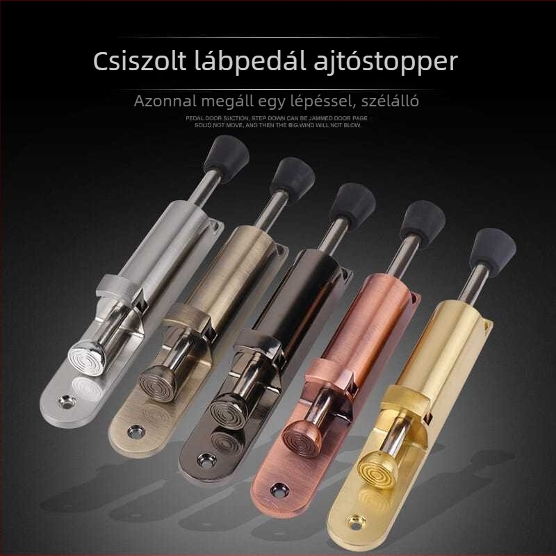 Padlóra szerelt lábpedálos ajtóstop, modell 832, kiterjesztett pedálokkal, cinkötvözet, kézi vezérlés.