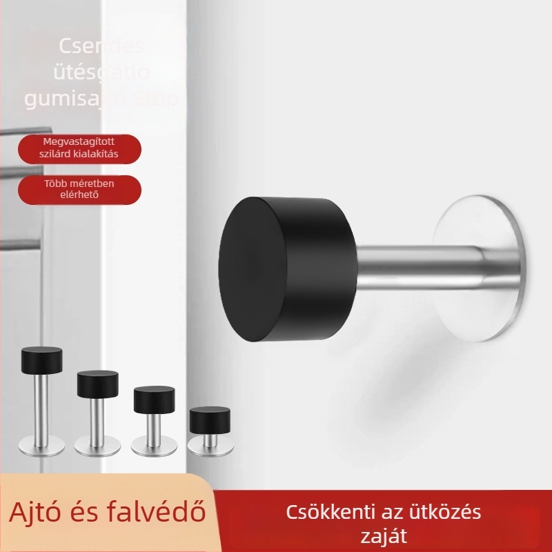 Új rozsdamentes acélból készült antiütköző ajtó stopper, fúrás nélkül, csendes falra szerelhető, felső ajtó stopper szobák, fürdőszobák és üvegajtókhoz, gumírozott végződés