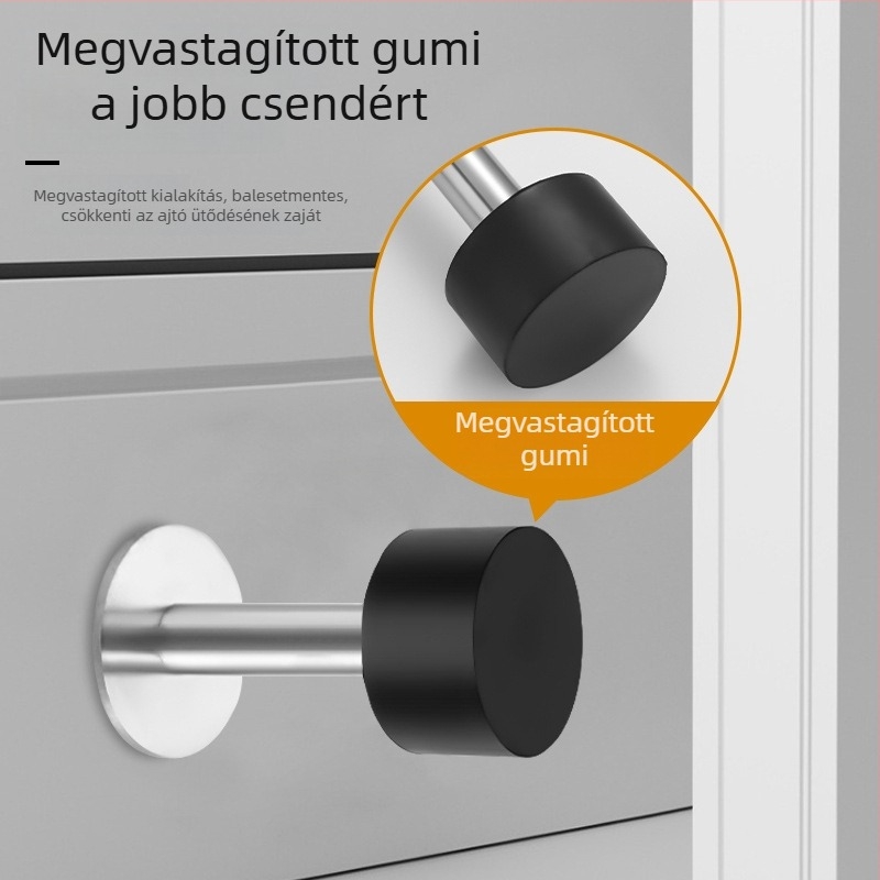 Új rozsdamentes acélból készült antiütköző ajtó stopper, fúrás nélkül, csendes falra szerelhető, felső ajtó stopper szobák, fürdőszobák és üvegajtókhoz, gumírozott végződés