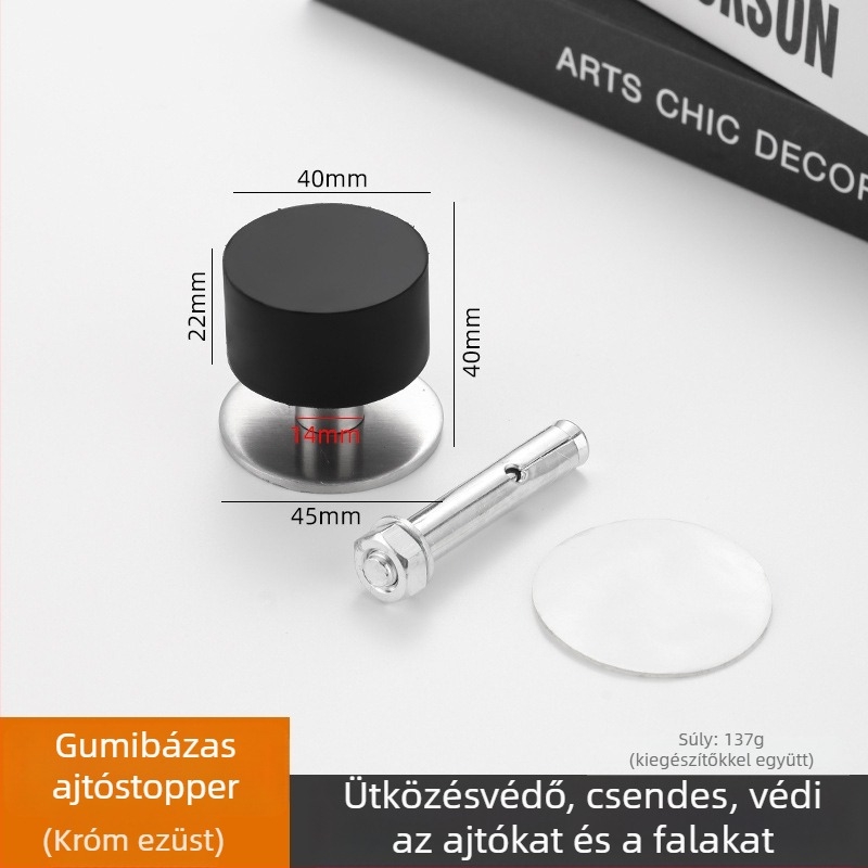 Új rozsdamentes acélból készült antiütköző ajtó stopper, fúrás nélkül, csendes falra szerelhető, felső ajtó stopper szobák, fürdőszobák és üvegajtókhoz, gumírozott végződés