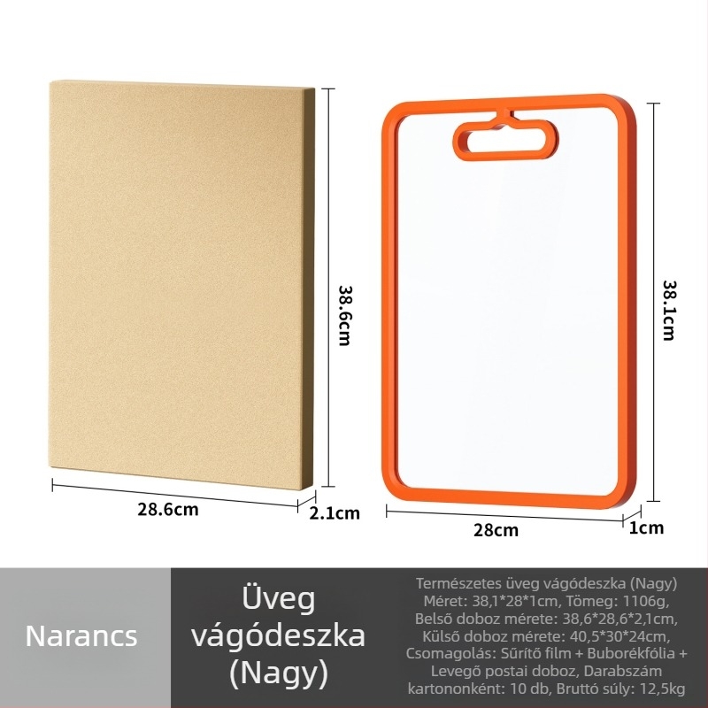 Edzett üveg vágódeszka, kétoldalas, csúszásmentes, antibakteriális, gyümölcsökhöz és zöldségekhez