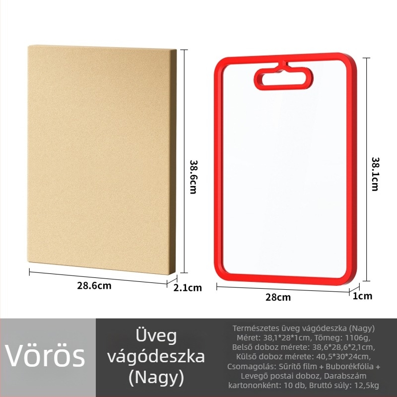 Edzett üveg vágódeszka, kétoldalas, csúszásmentes, antibakteriális, gyümölcsökhöz és zöldségekhez