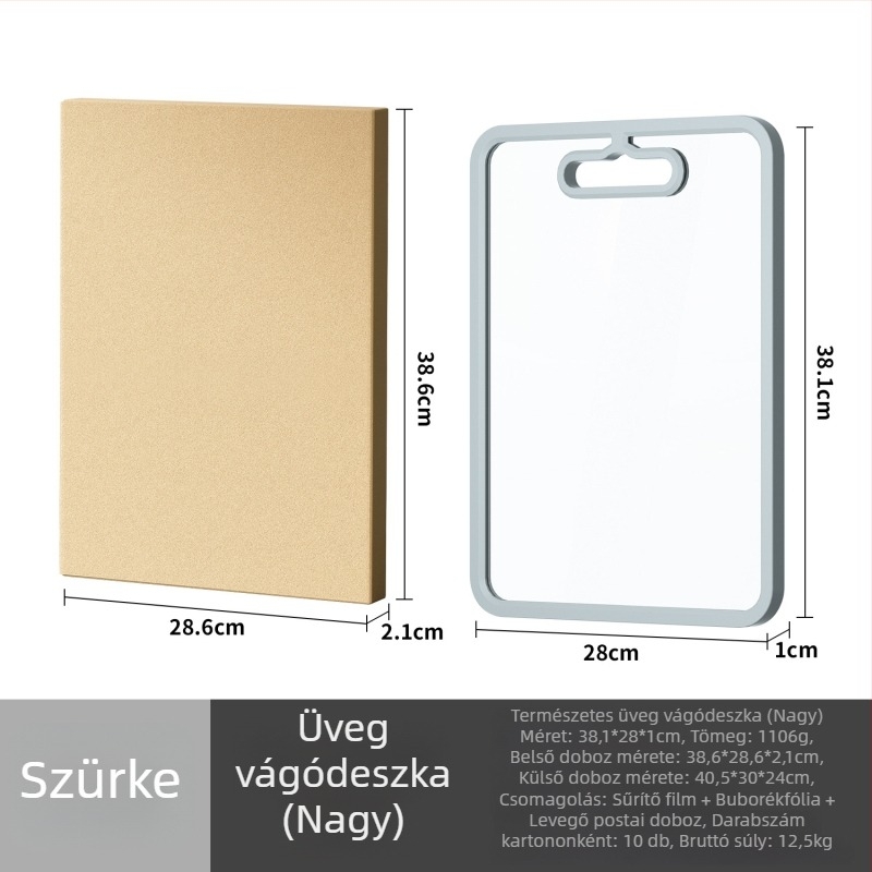 Edzett üveg vágódeszka, kétoldalas, csúszásmentes, antibakteriális, gyümölcsökhöz és zöldségekhez