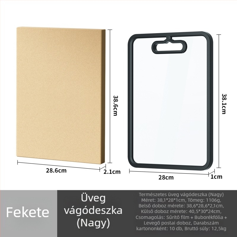 Edzett üveg vágódeszka, kétoldalas, csúszásmentes, antibakteriális, gyümölcsökhöz és zöldségekhez