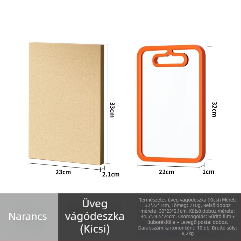 Edzett üveg vágódeszka, kétoldalas, csúszásmentes, antibakteriális, gyümölcsökhöz és zöldségekhez