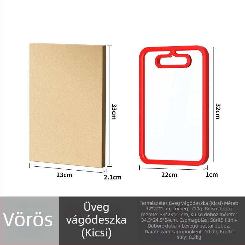Edzett üveg vágódeszka, kétoldalas, csúszásmentes, antibakteriális, gyümölcsökhöz és zöldségekhez