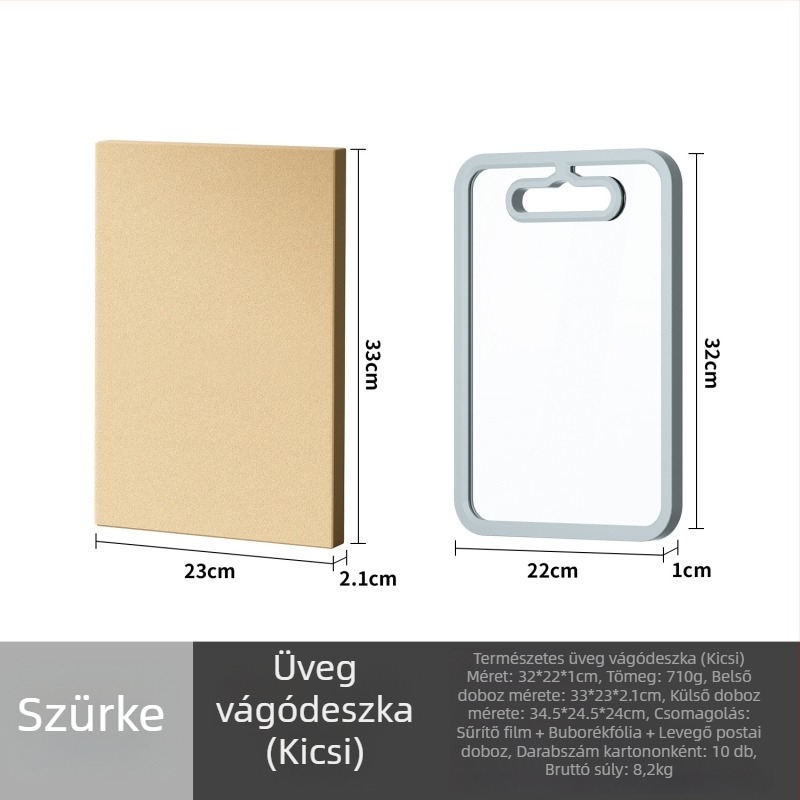 Edzett üveg vágódeszka, kétoldalas, csúszásmentes, antibakteriális, gyümölcsökhöz és zöldségekhez