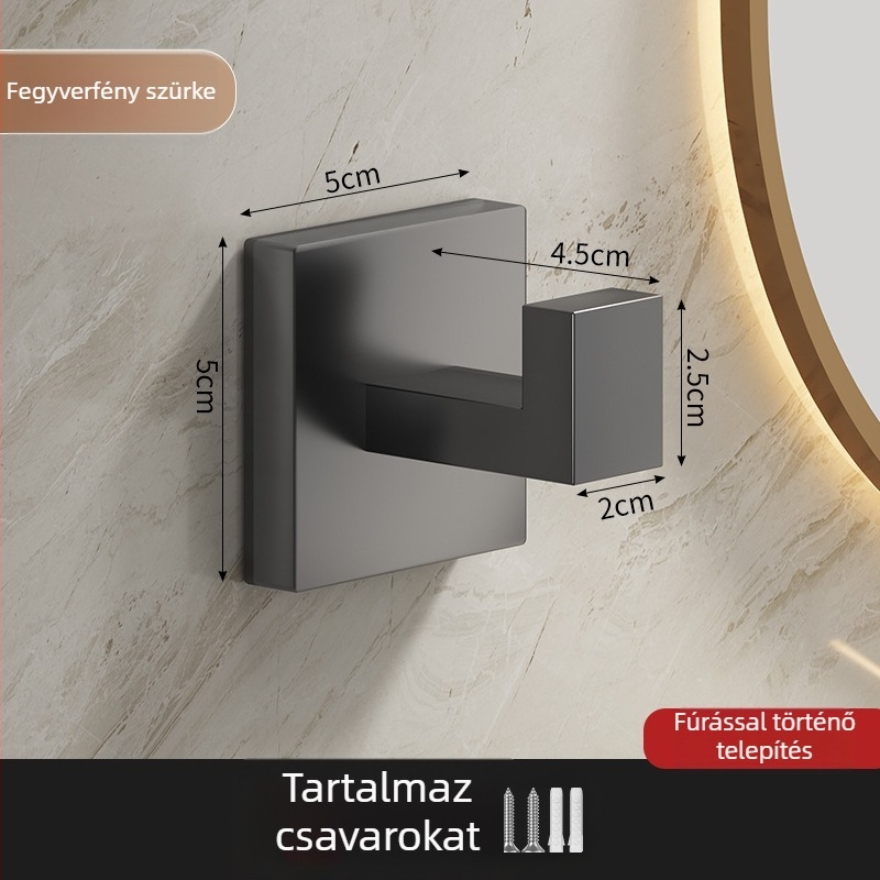 Falra szerelt rozsdamentes acél kabátakasztó, egyetlen kampó, fürdőszoba és előszoba, stílus Light Luxury, súly 0.1 kg, felületkezelés: csiszolt felület és lakkozás