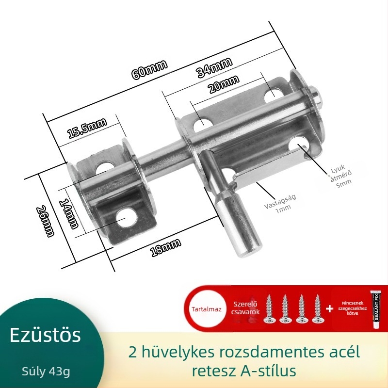 304 rozsdamentes acél ajtózár fa ajtókhoz és ablakokhoz, felületre szerelt, balra és jobbra