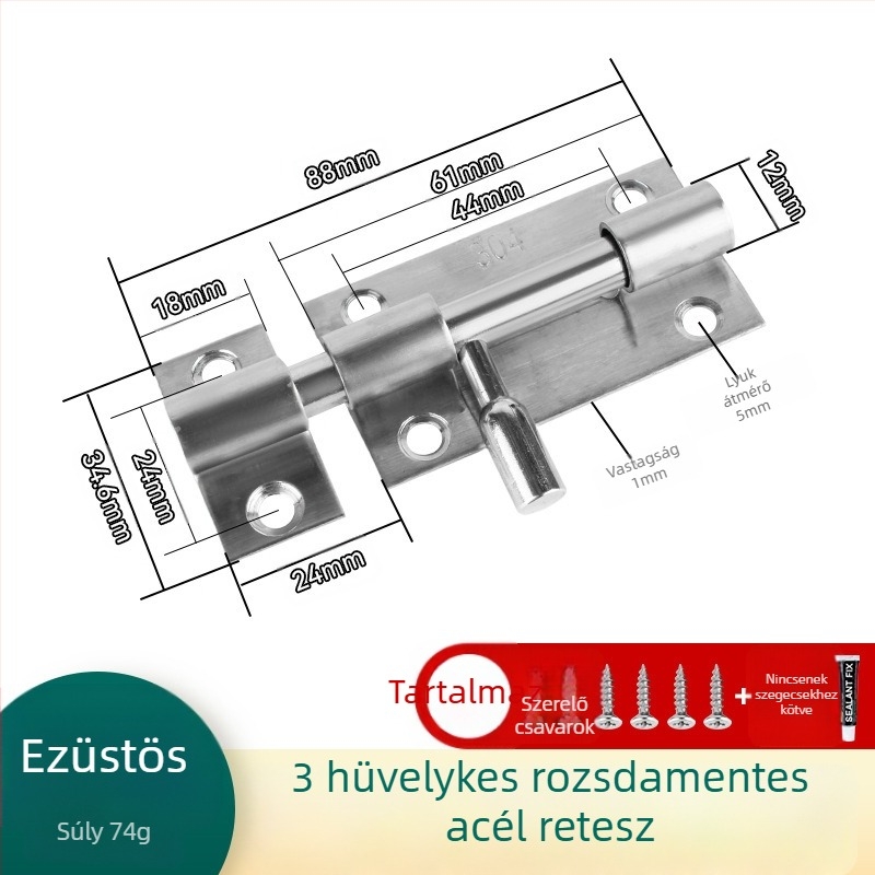 304 rozsdamentes acél ajtózár fa ajtókhoz és ablakokhoz, felületre szerelt, balra és jobbra