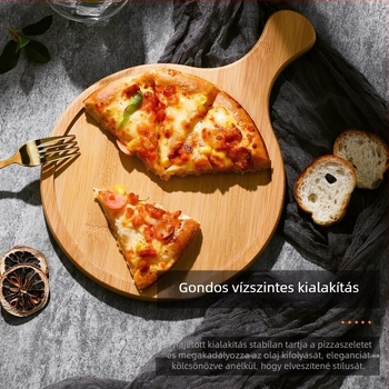 Bambuszból készült kör alakú pizza tál, japán stílus, egyszínű felület, étolaj bevonattal