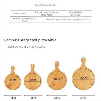 Bambuszból készült kör alakú pizza tál, japán stílus, egyszínű felület, étolaj bevonattal