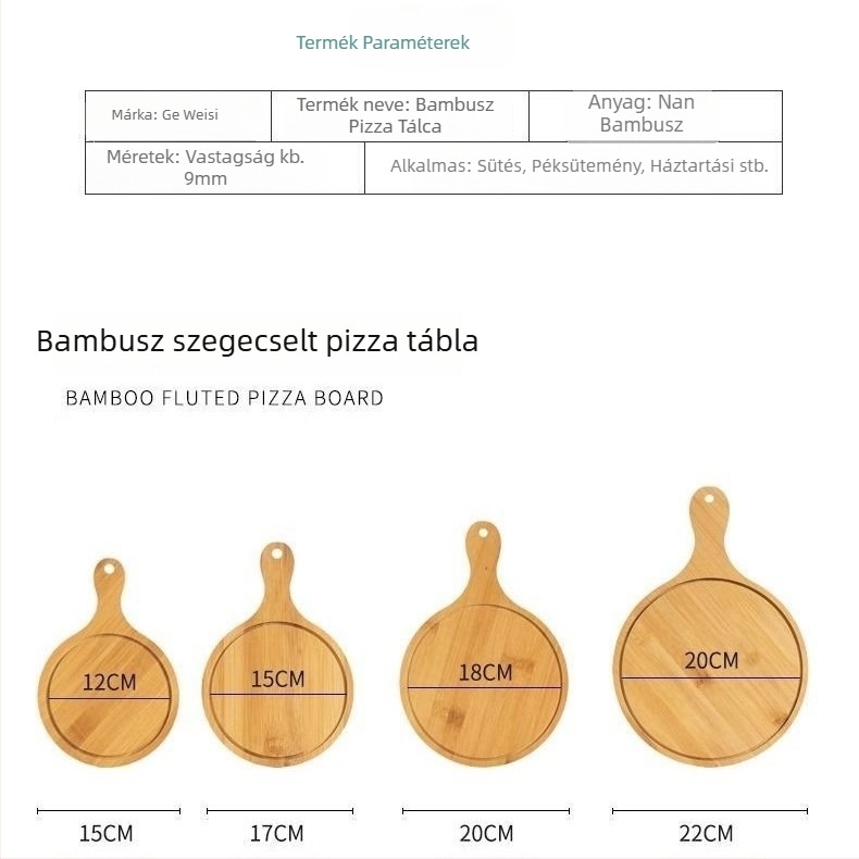 Bambuszból készült kör alakú pizza tál, japán stílus, egyszínű felület, étolaj bevonattal