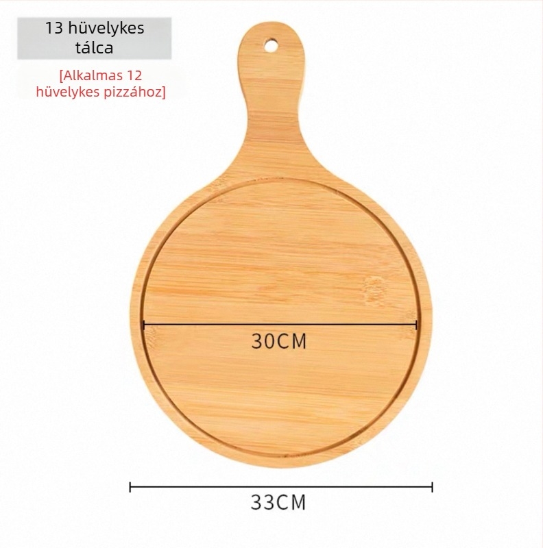 Bambuszból készült kör alakú pizza tál, japán stílus, egyszínű felület, étolaj bevonattal