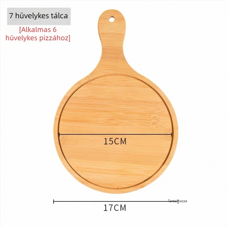 Bambuszból készült kör alakú pizza tál, japán stílus, egyszínű felület, étolaj bevonattal